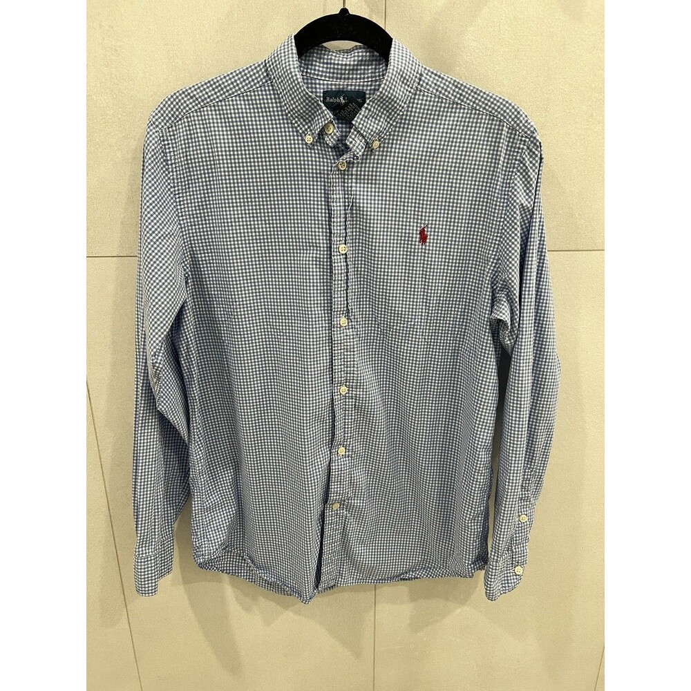 ralph lauren boys size XL 18/20 Blue gingham long sleeve plaid button-up shirt